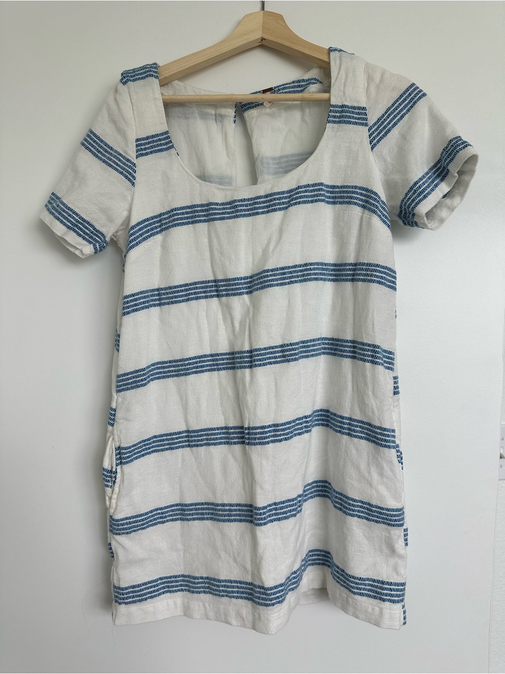 Free People Cream and Blue Striped Short Sleeve Romper